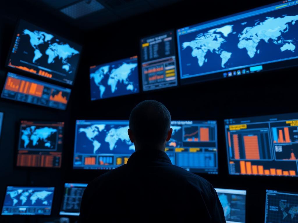Operator at the Alpinyx dispatch desk monitoring vessel and air cargo dashboards