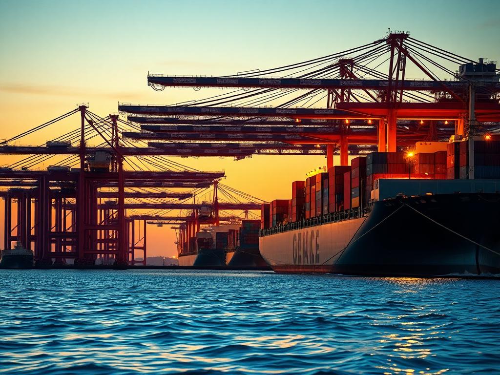 Container ship loading at a Malaysian deep-water terminal